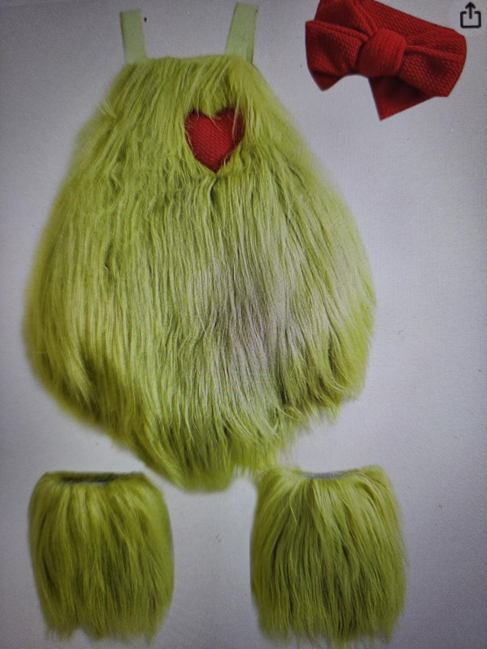Baby Costume Plush Green Furry Outfit with Red Heart Accent